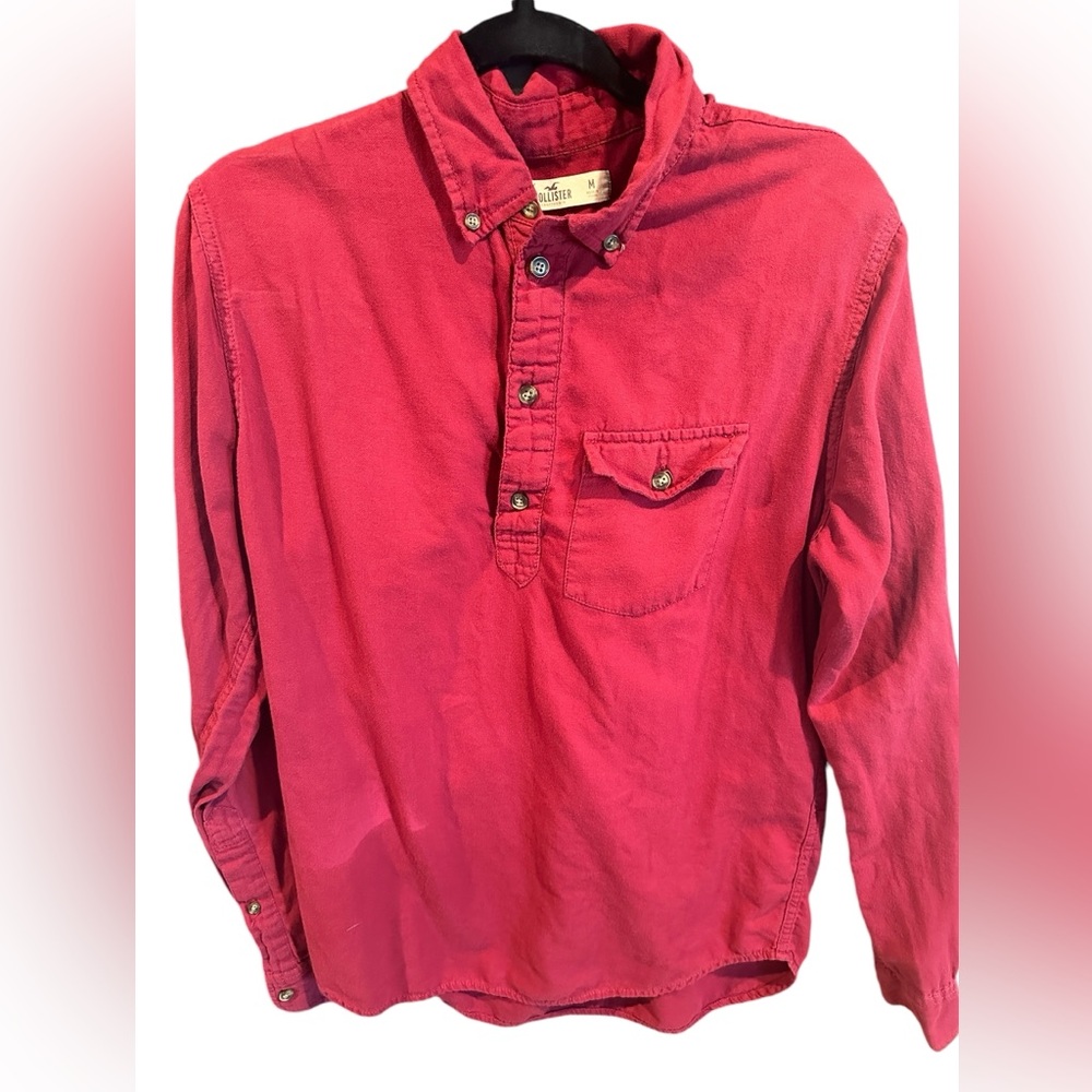 Hollister Red Long Sleeve Henley - Size M
